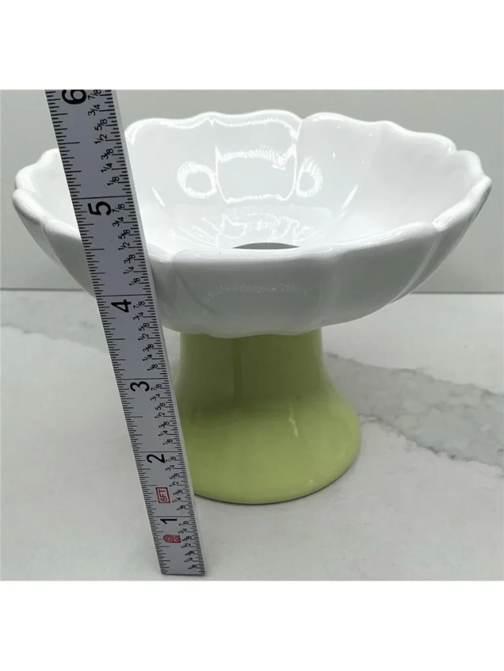 Rockybear Pet Ceramic Elevated Pet Food Bowl - Green & White Floral - NEW!